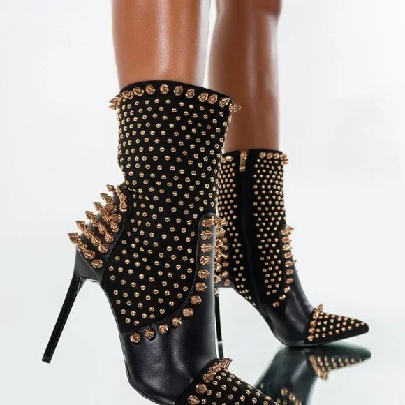 AZALEA WANG SPIKED "DIABELSTAR BHADDIE" STILETTO BOOTIE IN BLACK - Picture 6 of 9
